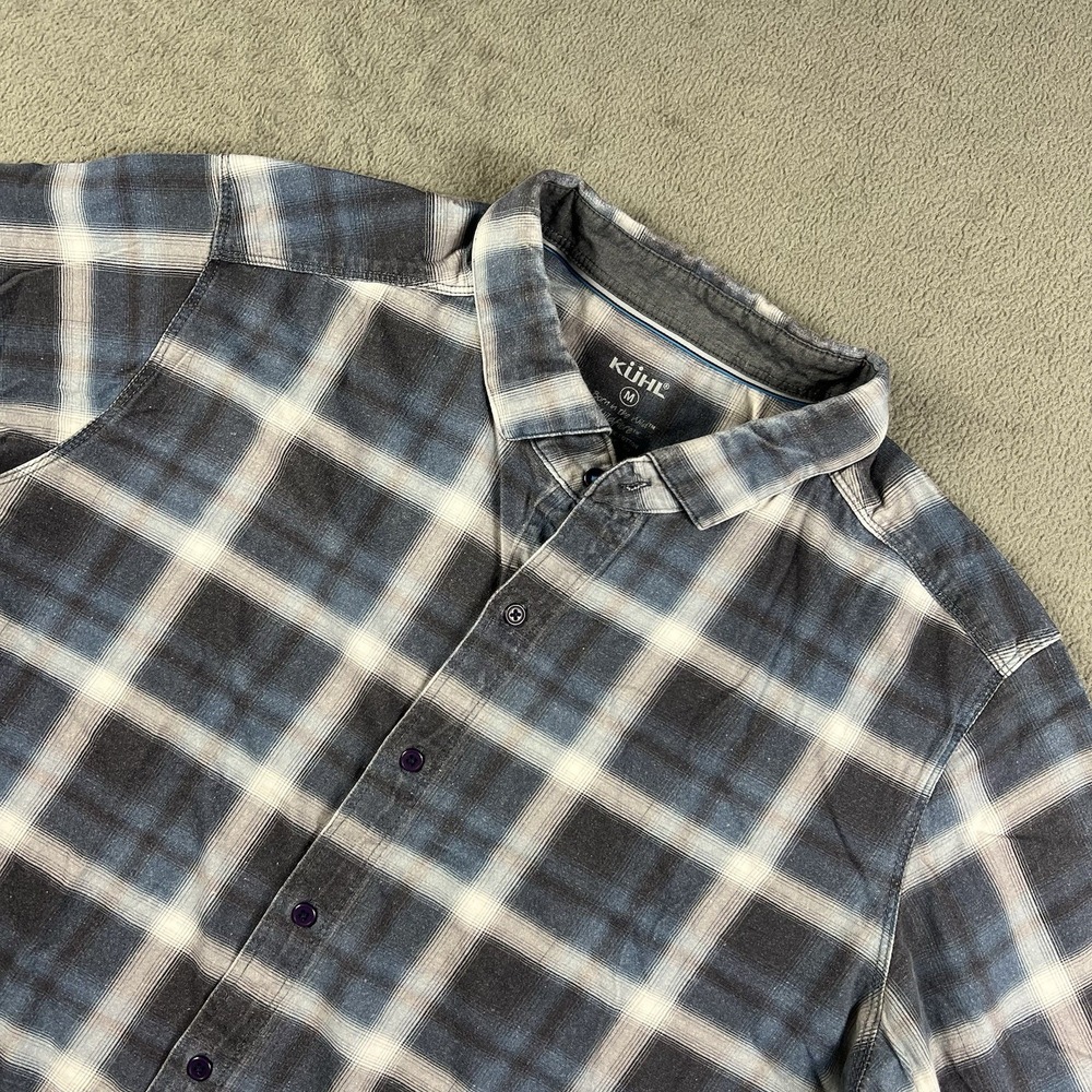 KUHL Wildfibre Shirt Mens Size M Blue Short Sleeve Button Up Plaid